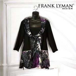 Frank Lyman Design, Chic Designer Tunic, Size 10, Black, White, Purple